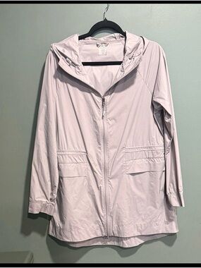 Women's Light Gray/Purple Lightweight Clinch Waist Hooded Rain Jacket